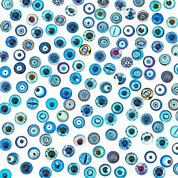 PandaHall Elite 140pcs Evil Eye Glass Cabochons 70 Styles 10mm Lucky Tiles Animal Human Pupil Eyes Mosaic Printed Picture Tile Half Round Dome Cabochons for Props Photo Pendant Trays Halloween