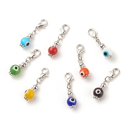 Honeyhandy Handmade Lampwork Evil Eye Pendant Decorations, Lobster Clasp Charms, for Keychain, Purse, Backpack Ornament, Mixed Color, 31~32mm