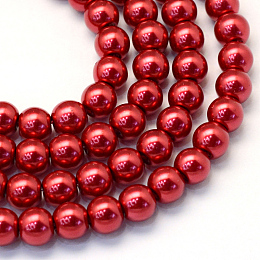 Baking Painted Pearlized Glass Pearl Round Bead Strands, FireBrick, 4~5mm, Hole: 1mm; about 210pcs/strand, 31.4 inches