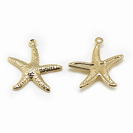 Honeyhandy Brass Pendants, Starfish/Sea Stars, Real 18K Gold Plated, 22x21x2mm, Hole: 1mm