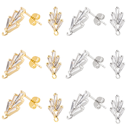 NBEADS 6 Pairs Brass Cubic Zirconia Earring Studs, 2 Colors 18K Gold Earring Studs with Loop with 40 Pcs Ear Nuts Leaf Earring Posts Findings for Jewelry Making, Platinum & Golden