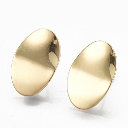 Honeyhandy Brass Stud Earring Findings, with Loop, Oval, Real 18K Gold Plated, 18x11.5mm, Hole: 2mm, Pin: 0.7mm