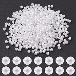 Honeyhandy ABS Plastic Imitation Pearl Beads, Round, White, 3mm, Hole: 1.4mm