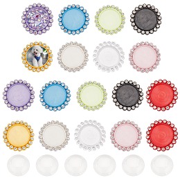 PandaHall Elite 80pcs Rhinestone Bezel Pendant Trays, 10 Colors 40pcs Diamond Bottle Caps Flat Craft Bottle Cabochon Settings with 40pcs 20mm Glass Cabochons for Hair Bows Photo Pendants Scrapbooks