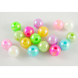 Honeyhandy Eco-Friendly Poly Styrene Acrylic Beads, AB Color Plated, Round, Mixed Color, 5mm, Hole: 1mm, about 7500pcs/500g