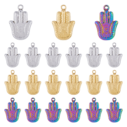 DICOSMETIC 18Pcs 3 Colors 201 Stainless Steel Pendants, Hamsa Hand/Hand of Miriam, Mixed Color, 23.5x15.5x3.5mm, Hole: 1.4mm, 6pcs/color