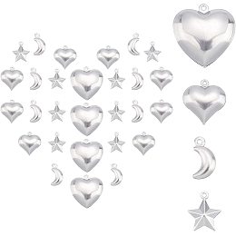 SUNNYCLUE 1 Box 80Pcs 4 Styles Star Moon Charms Stainless Steel Heart Pendants Moon and Star Jewellery Dangle Charm Accessories for Beginners DIY Earring Bracelet Necklacce Jewellery Making