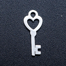 Honeyhandy 201 Stainless Steel Pendants, Key Charms, Stainless Steel Color, 15x6x1mm, Hole: 1.6mm