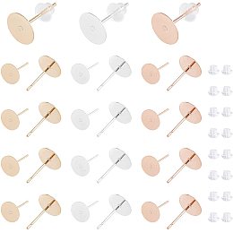 UNICRAFTALE About 90pcs 3 Colors 304 Stainless Steel Stud Earring Findings Metal Earings Flat Round Ear Studs Mixed Color Earrings for DIY Jewelry Making Pin 0.8mm