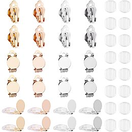 UNICRAFTALE 32pcs Earring Clip 4 Colors Clip-on Earring Converter Stainless Steel Round Flat Back Tray Earring Clips with 32pcs Earring Pads Non-Pierced Earrings DIY Earring Making