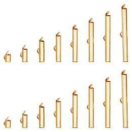 Unicraftale 48Pcs 8 Size 304 Stainless Steel Slide On End Clasp Tubes, Slider End Caps, Real 18K Gold Plated, 6~40x5.5~6x4mm, Hole: 2~3.5x1~1.5mm, Inner Diameter: 3~3.5mm, 6Pcs/size
