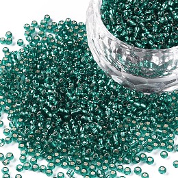 Honeyhandy 11/0 Grade A Transparent Glass Seed Beads, Silver Lined Round Hole, Dark Turquoise, 2x1.5mm, Hole: 0.3mm, about 3000pcs/50g