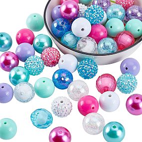 PandaHall Elite 50pcs Chunk Beads, 20mm Bubblegum Beads Colorful Large Rhinestone Pearl Beads Loose Beads Round Spacer Beads for Jewelry Bracelet Making Handmade Crafts Supplies