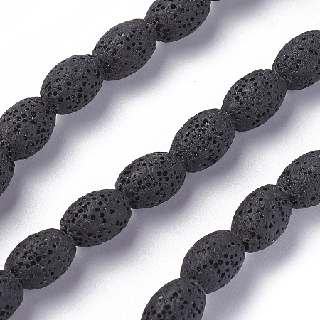 ARRICRAFT Natural Lava Rock Beads Strands, Dyed, Rice, Black, 12~12.5x8.5~9mm, Hole: 2mm, about 33pcs/Strand, 15.55 inches(39.5cm)