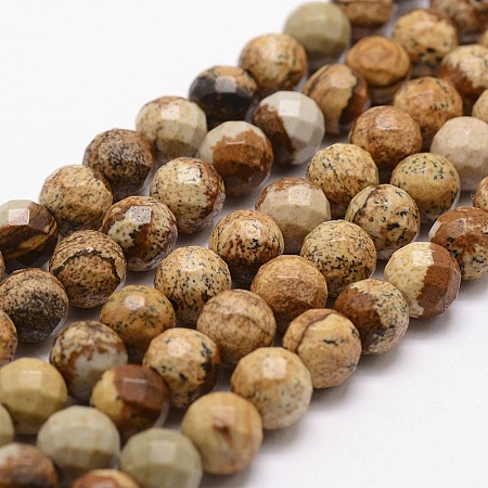 Arricraft Natural Picture Jasper Beads Strands, Faceted, Round, 6mm, Hole: 1mm, about 61pcs/strand, 14.9 inches~15.1 inches