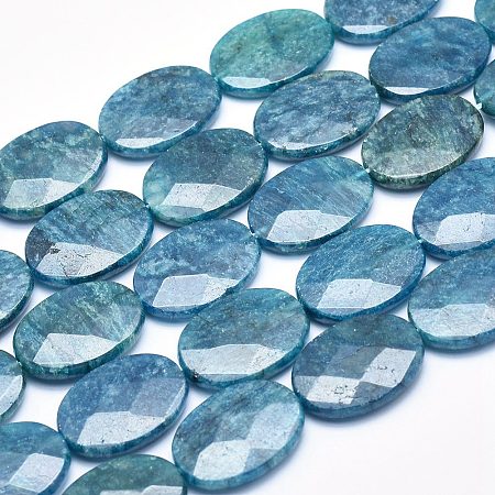 ARRICRAFT Natural Apatite Beads Strands, Faceted, Oval, 25x18x5~6mm, Hole: 1mm, about 16pcs/strand, 15.5 inches
