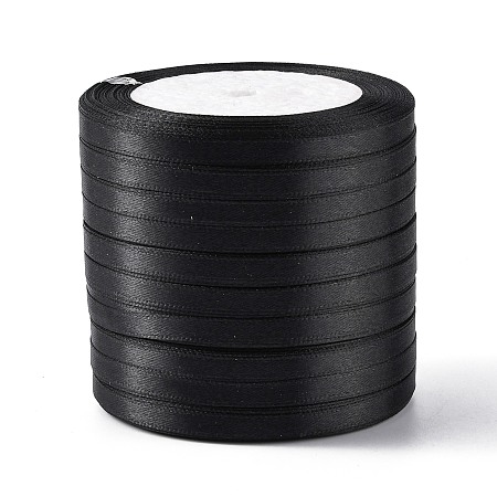 Honeyhandy Garment Accessories 1/4 inch(6mm) Satin Ribbon, Black, 25yards/roll(22.86m/roll)