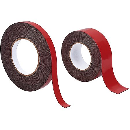 Pandahall Elite 2 Sizes Double Sided Tape 0.59''x32.8 Ft& 1.96''x32.8 Ft Self-Adhesive Foam Tape Heavy Duty Mounting Tape Picture Hanging Strips for Wall Decor LED Strip Lights Indoor Outdoor, Red Cover