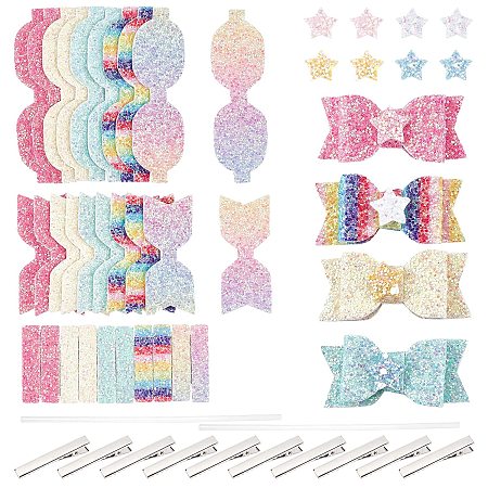 NBEADS 20 Sets Hair Clip Making Kit, Pre Cut Pieces Glitter Fabric with 20 Pcs Iron Alligator Hair Clips 2 Pcs Glue Stick for DIY Hair Accessories Gifts