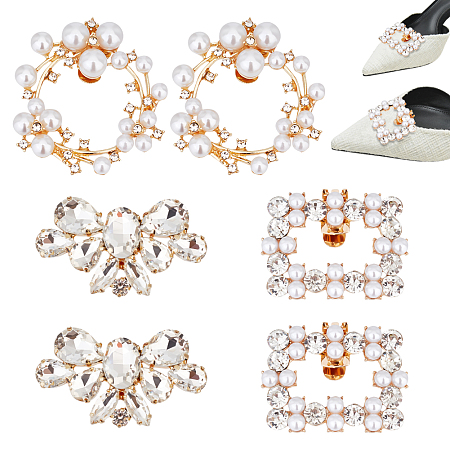PandaHall Elite 3 Pairs Shoe Clips, 3 Styles Rhinestone Crystal Metal Shoe Clips Rectangle & Wreath & Flower Shape Shoe Buckles Sparkling Shoes Jewelry Charms for Wedding Bride Party Shoe Decoration