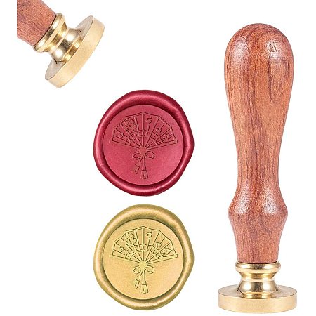 CRASPIRE Japanese Wax Seal Stamp, Wax Sealing Stamps Fan Vintage Wax Seal Stamp Retro Wood Stamp Removable Brass Seal Wood Handle for Wedding Invitations Embellishment Bottle Decoration Gift Packing