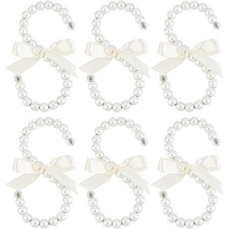 NBEADS 6 Pcs S Hooks, ABS Pearl Beads Hanging S Shape Hooks Non-Slip Ornament Hook Creativity Iron S Hooks with White Ribbon Bow for Closets Wardrobe Clothing Shop Shopping Mall