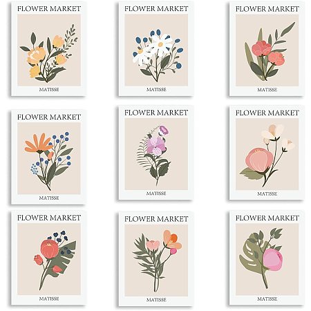 SUPERDANT 9 PCS Flower Market Canvas Art Prints Unframed Fauvism Picture Prints Daisy Abstract Floral Wall Art Colored Flower Illustration Rose Modern Painting Artwork Posters for Living Room Decor