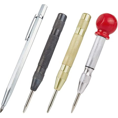 BENECREAT 4Pcs 5 Inch Automatic Center Punch Tool Adjustable Spring Loaded Puches and Metal Engraving Pen for Metal Wood Working