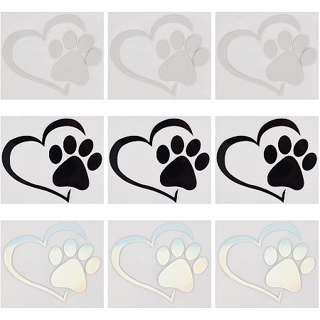SUPERFINDINGS 12Pcs 4.33x3.74inch 3 Colors PET Heart with Paw Pattern Car Decoration Sticker Dog Paw Decals Auto Decal Sticker for Car Computer Luggage Decoration