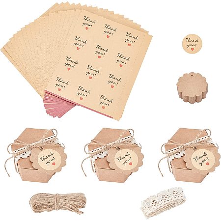 SUPERFINDINGS Gift Tags Kraft Paper Tags Set Including 200 pcs Flower Display Paper Price Tags with 20 Sheets Adhesive Sticker 1 Bundle Cotton Lace Ribbon Edge Trimmings for Party Gifts Favours DIY