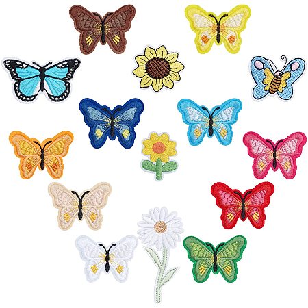 GORGECRAFT 26Pcs Butterfly Iron on Patches 6Pcs Flower Applique Patches Decorative Sew On Applique Patch for Clothing Hats Shoes Shirts Bags