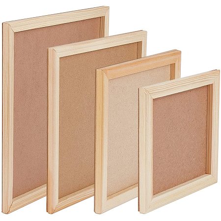 NBEADS 4 Sets Painting Board, Photo Frames 3D Wood Frame 4 Sizes Wood Painting Panel Boards for Arts & Craft