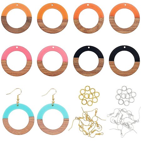 OLYCRAFT 10 Pairs Resin Wooden Earring Pendants Ring Resin & Walnut Wood Pendants Vintage Resin Wood Statement Earring with 20Pcs Brass Hooks and 20Pcs Jump Ring for Jewelry Making - Mixed Color