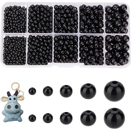 Pandahall Elite 1380pcs 5 Sizes Mini Black Eyes, Black Doll Eye Beads Bears Teddy Puppets Decoys Sewing Arts Crafts Eyes Loose Spacer Beads for Craft Making Earring Necklace Bracelet Necklace Jewelry