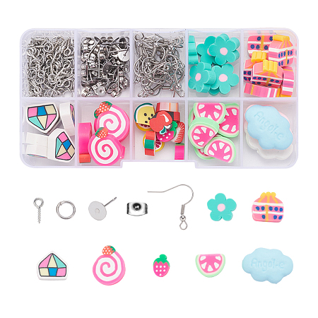 ARRICRAFT Polymer Clay Pendant Earrings DIY Making Kit, Including Handmade Polymer Clay Cabochons, 304 Stainless Steel Jump Rings & Ear Nuts & Earring Findings, Iron Screw Eye Pin, Mixed Color, Polymer Clay Cabochons: 43pcs/set