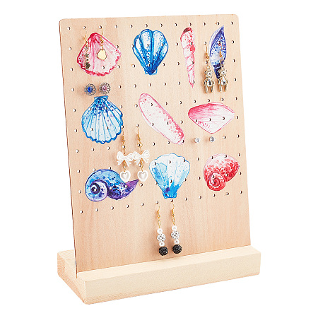 NBEADS Wooden Earrings Display Stands, 120 Holes Ocean Theam Wood Earring Display Stand Rack Rectangle Jewelry Organizer Display with Sea Animal Pattern for Earring Necklace Bracelet, 8x20x26.5cm