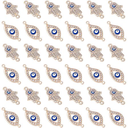 NBEADS 60 Pcs Evil Eye Alloy Enamel Charms, 2 Style Evil Eye Links Connectors Horse Eye Charms with Crystal Rhinestone and Enamel Hamsa Hand Alloy Charms for Jewelry Making