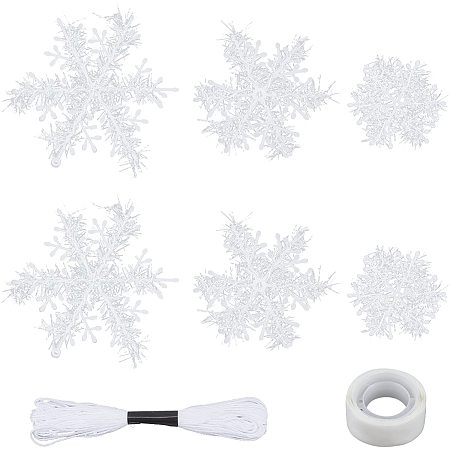 CHGCRAFT 60Bags 3Styles White Christmas Snowflake Decorations Snowflake Ornaments Garland Round Double Side Tape for Home Christmas Holiday Party Decorations