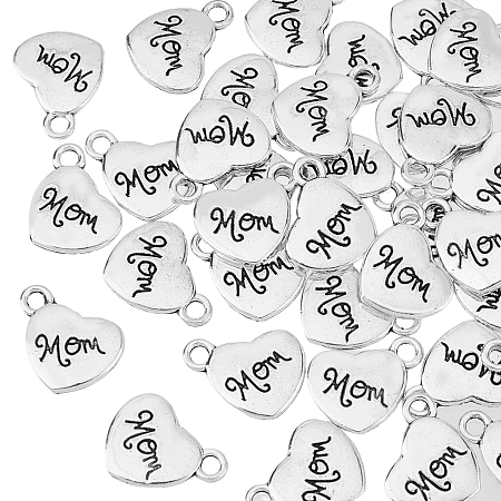 Arricraft Mother's Day Theme, Tibetan Style Heart Alloy Pendants, with Word Mom, Cadmium Free & Lead Free, Antique Silver, 18x15x3mm, Hole: 3mm, 50pcs/box