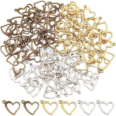 SUNNYCLUE 1 Box 120Pcs Valentine's Day Charms Heart Charms Tibetan Style Valentine Love Heart Hollow Metal Charm for Jewelry Making Charms Bulk Bracelets Necklaces Earrings Supplies Craft Adult Women