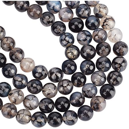 Arricraft About 94 Pcs 8mm Nature Stone Beads, Nature Dragon Veins Agate Round Beads, Gemstone Loose Beads for Bracelet Necklace Jewelry Making (Hole: 1mm)