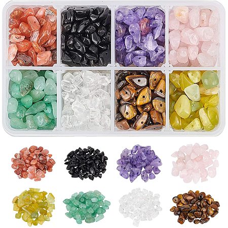 NBEADS 1 Box Gemstone Chips Beads, 8 Styles Natural Irregular Shaped Nugget Loose Beads Energy Stone for Jewelry Making, 5-8mm