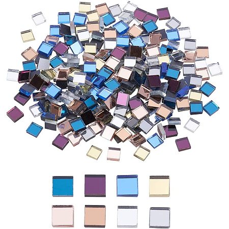 PandaHall Elite 8 Color Square Mirror Mosaic Tiles, 240pcs Mini Glass Craft Decorative Mosaic Tiles for Home Decoration Jewelry Making