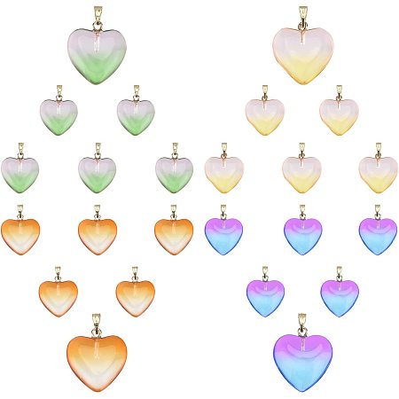SUNNYCLUE 1 Box 24Pcs 4 Colors Glass Heart Charms Colorful Transparent Love Pendants Bulk Heart Shaped Gradient Beads Iron Loop for Jewelry Making Charms DIY Valentine's Day Gifts Bracelets Supplies