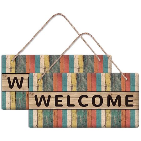 Arricraft 2 Pcs Wooden Hanging Door Sign Colorful Stripes Hanging Wood Welcome Sign with Welcome Words for Front Door Wall Indoor Outdoor Home Decor 5.9x11.8in