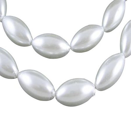 ARRICRAFT 20 Strands 32 Inches Pearlized Glass Pearl Beads Strands, Rice Shape Dyed Loose Beads For jewelry Making, White, 16x8mm, Hole: 1mm; about 52pcs/strand