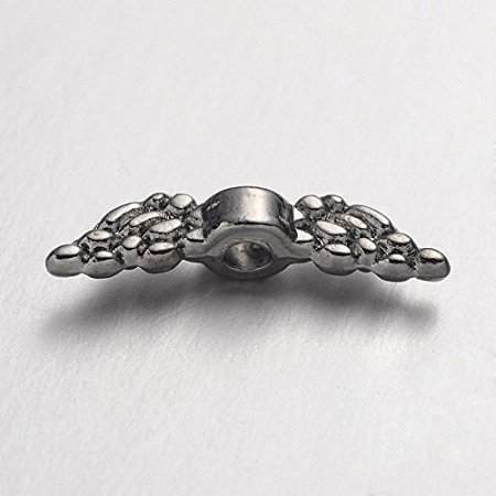 NBEADS 400 Pcs Tibetan Silver Beads, Lead Free & Cadmium Free, Angel Wing, Gunmetal Color, About 12mm Long, 3mm Wide, 3mm Thick, Hole: 1.5mm