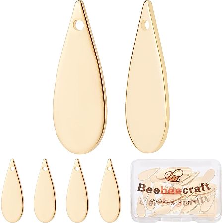 Beebeecraft 30Pcs/Box 18K Gold Plated Teardrop Charms Blank Stamping Tag Geometric Component Pendant for DIY Jewelry Making Necklace Bracelet