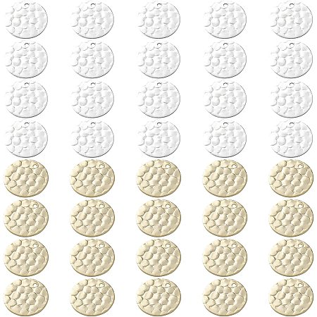 CREATCABIN 1 Box 40Pcs 2 Colors Round Brass Charms 24K Golden Plated Fish Scale Flat Disc Pendants 925 Sterling Silver Stamping Blanks for Jewelry Making Charms Bracelets Necklaces Supplies