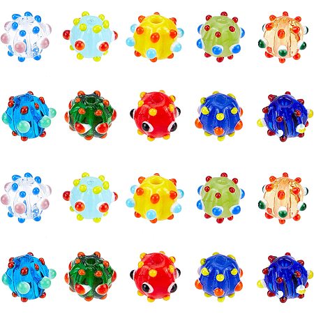 OLYCRAFT 40Pcs Bumpy Lampwork Beads 10 Colors Pumpkin Shape Glass Beads Flower Spacer Handmade Bead for Earrings Jewelry Bracelet Necklace Making and DIY Craft